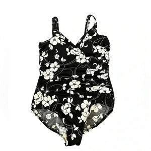 Miraclesuit Style 64428 Black White Floral Slimming One Piece Swimsuit size 16